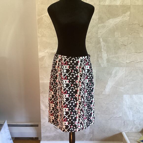 Alice & Trixie Silk Midi Skirt 6 Black White Pink Retro Mod Geometric Y2K USA - Picture 1 of 9